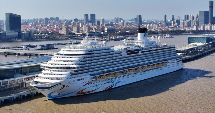 China’s first domestically built cruise ship, the Adora Magic City, sets sail on maiden voyage